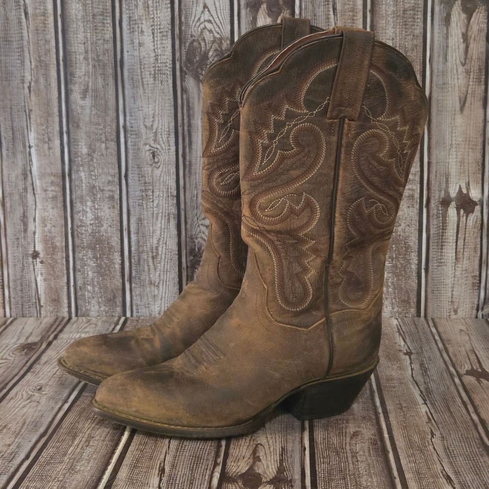 Sz 6.5 M Womens Dan Post Marla Brown Bay Apache Leather Western Cowboy Boots